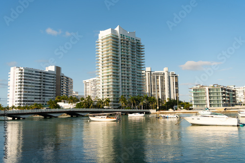 Modern urban architecture of coastal metropolis seen from sea in Miami, USA © be free