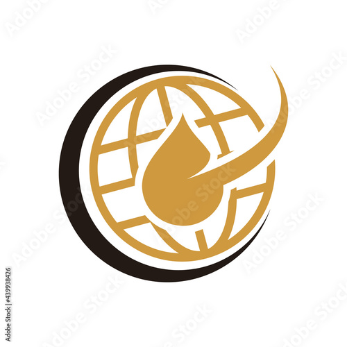 Gas and oil industrial logo design idea with oil drop and flame shape. Black and Gold logo concept for energy business. Energy resources logo layout.