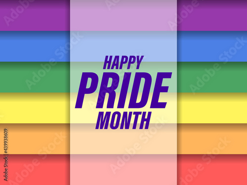 Pride month text on rainbow stripes background. LGBT flag. Tolerance and love. Festival of sexual minorities, gays and lesbians, transgender people. Design for banner and  poster. Vector illustration