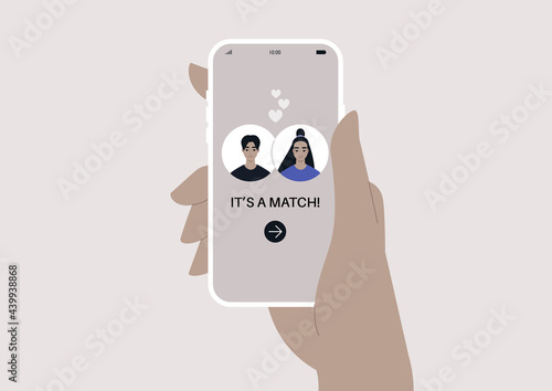 A dating app match, two avatars on a screen, online romantic relationships