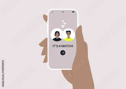 A dating app match, two avatars on a screen, online romantic relationships