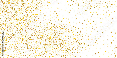 Golden point confetti on a white background. Illustration of a drop of shiny particles. Decorative element. Element of design. Vector illustration, EPS 10.