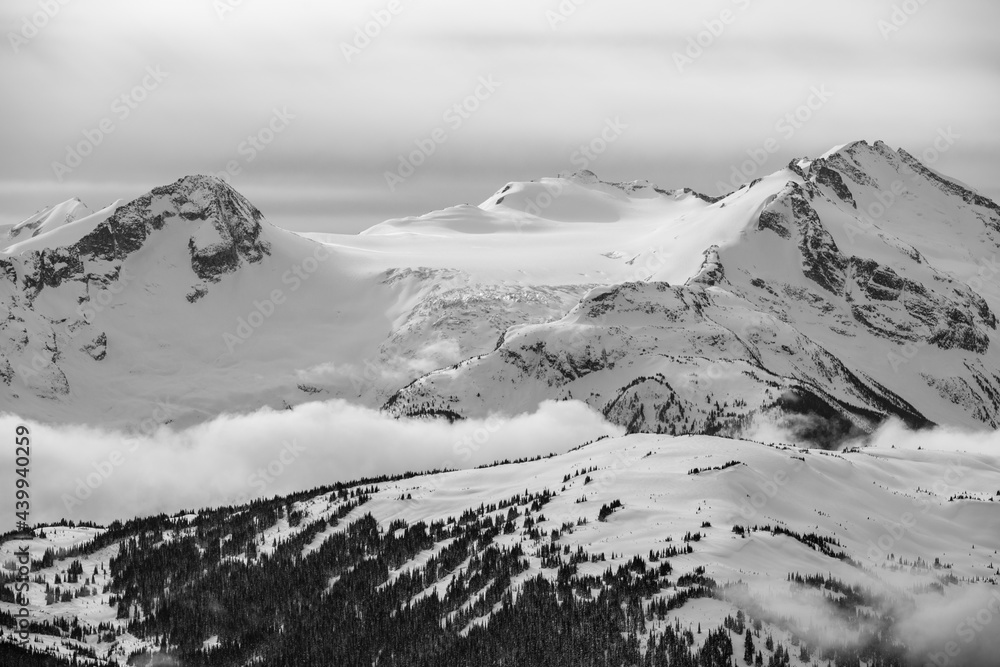Singing Pass and Castle Towers Mountain in Whistler, BC in Black & White