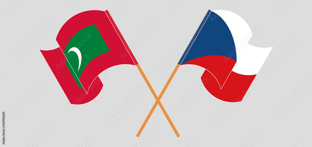 Crossed and waving flags of Maldives and Czech Republic Crossed and waving flags of Maldives and Czech Republic