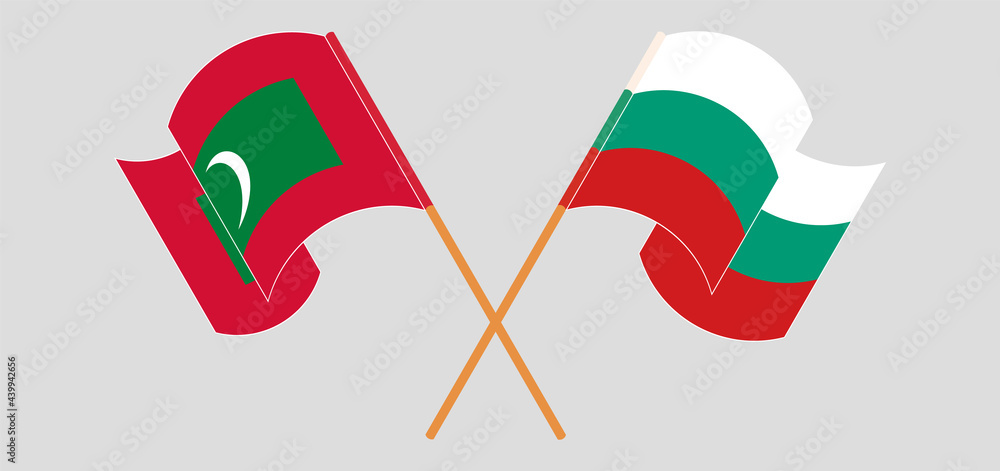 Crossed and waving flags of Maldives and Bulgaria Crossed and waving flags of Maldives and Bulgaria