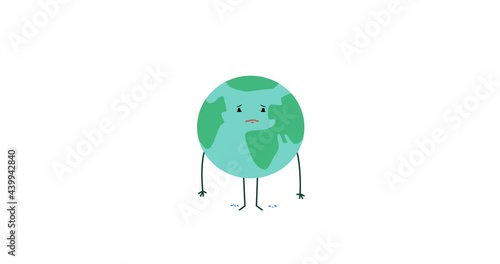 Earth starts crying, cycles, then stops.