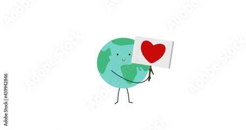 Earth with a hearth sign, happy.