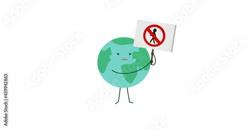 Earth protests with a no human allowed sign, angry.