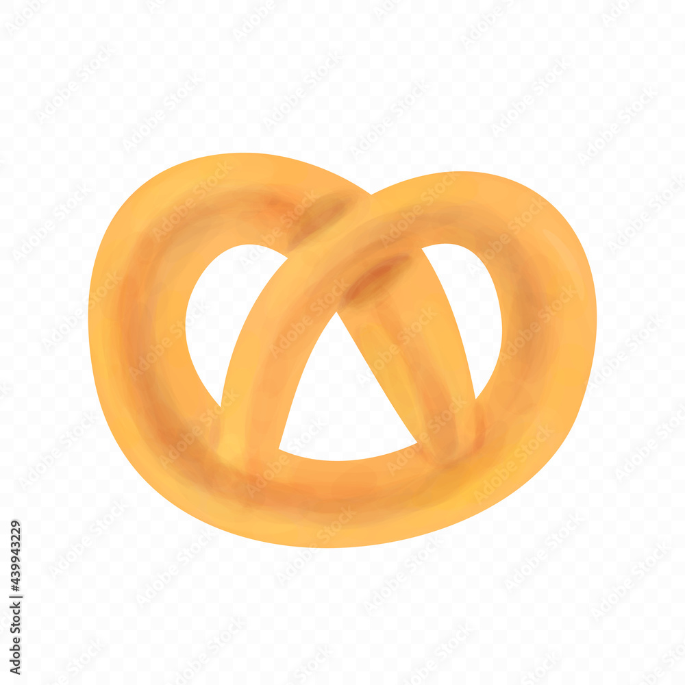 Pretzel isolated on transparent background. Cartoon wheat bretzel. Watercolour style. Vector illustration.