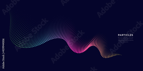 Wave vector element with abstract colorful lines on black background use for banner, poster, website. Curve flow motion illustration.