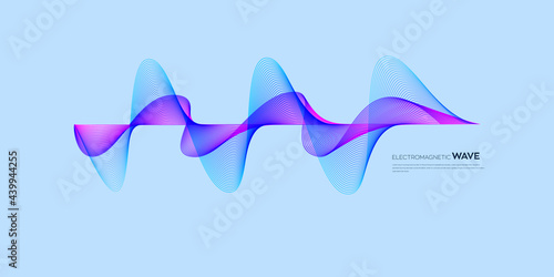 Electromagnet wave vector element with abstract colorful lines background in concept of technology, science, digital network.