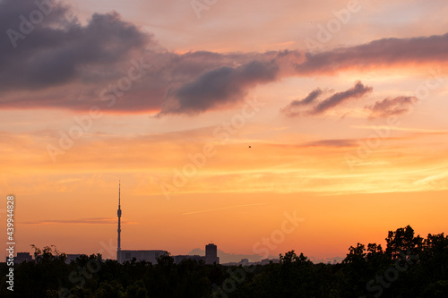 Sunset over Sokolniki park. Moscow