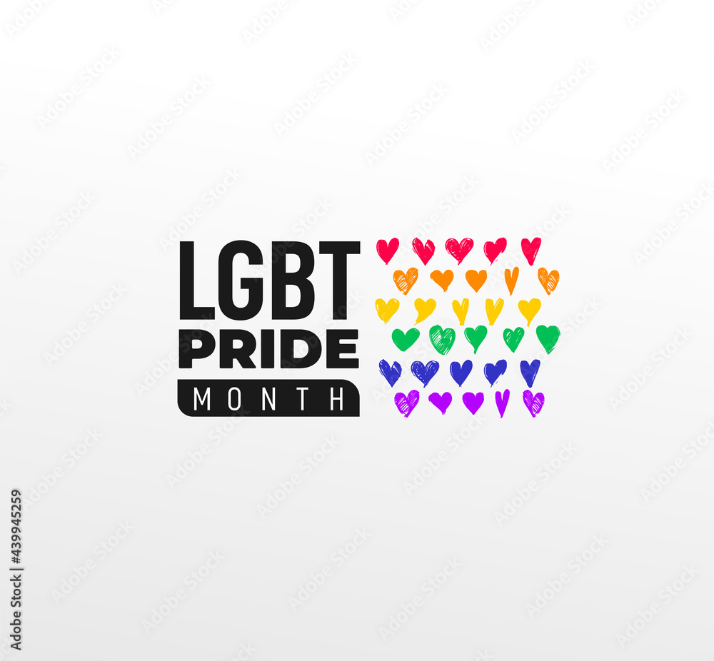 Fototapeta premium Pride LGBT Month in June. Vector logo lesbian Gay Bisexual Transgender. Celebrated annually. Flag rainbow love concept. Human rights and tolerance. Poster illustration card, banner and background.