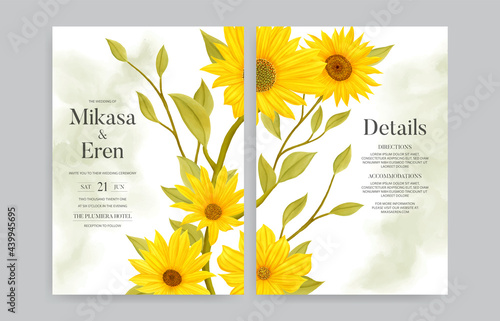 Bright sunflower wedding invitation card template