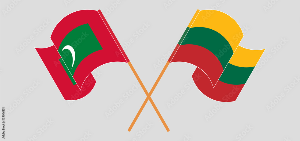 Crossed and waving flags of Maldives and Lithuania Crossed and waving flags of Maldives and Lithuania