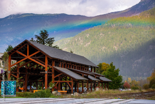 Community Barn with Rainbow in Downtown Pemberton, British Columbia