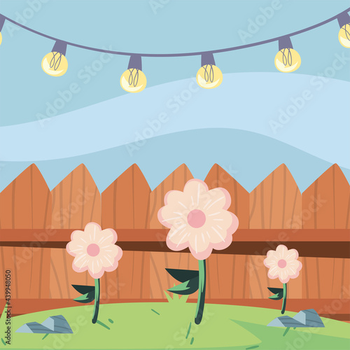 backyard flowers and lights