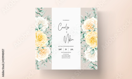 Beautiful blooming watercolor flower frame wedding invitation card
