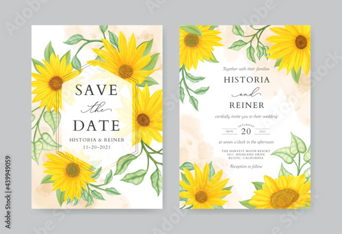 Rustic sunflower wedding invitation card template