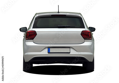 Passenger car on white background, back view