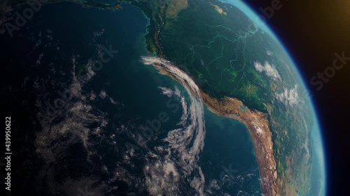 Rainforest of Amazon in South America from the space view, realistic planet Earth rotation