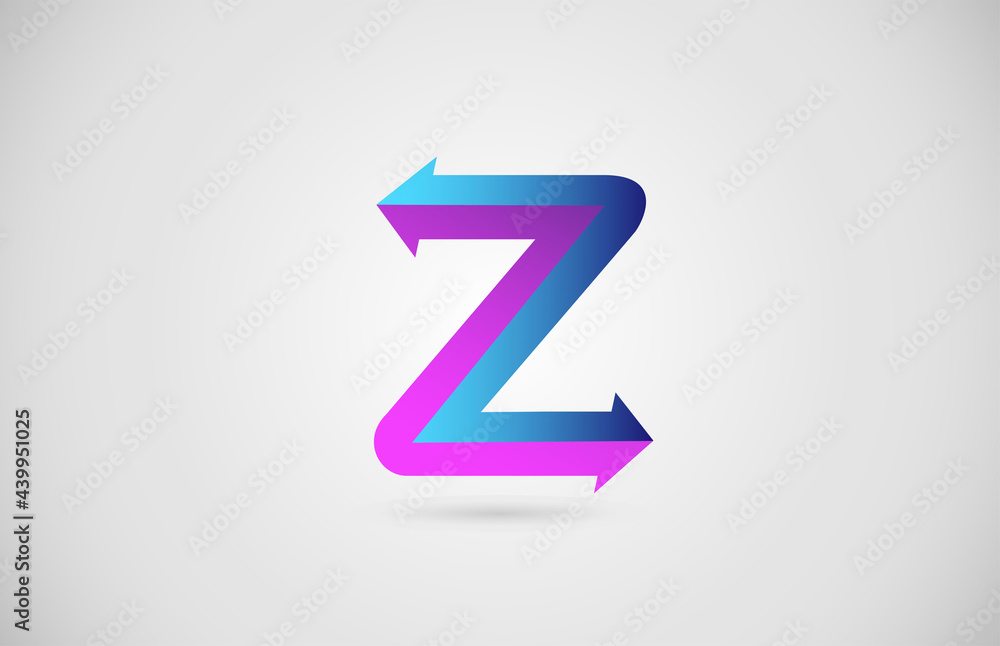 Z arrow alphabet letter logo for business and company in blue and pink color. Corporate brading and lettering icon with gradient design Z arrow alphabet letter logo for business and company in blue and pink color. Corporate brading and lettering icon with gradient design