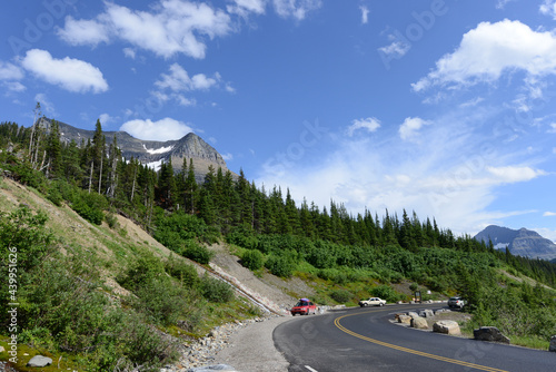 glacier, national park, park, forest, nature, road, mountain, snow capped, snow, going to the sun road, trees, view, green, landscape, woods, summer, spring, foliage, outdoor, scenic, lush, wet, cloud photo