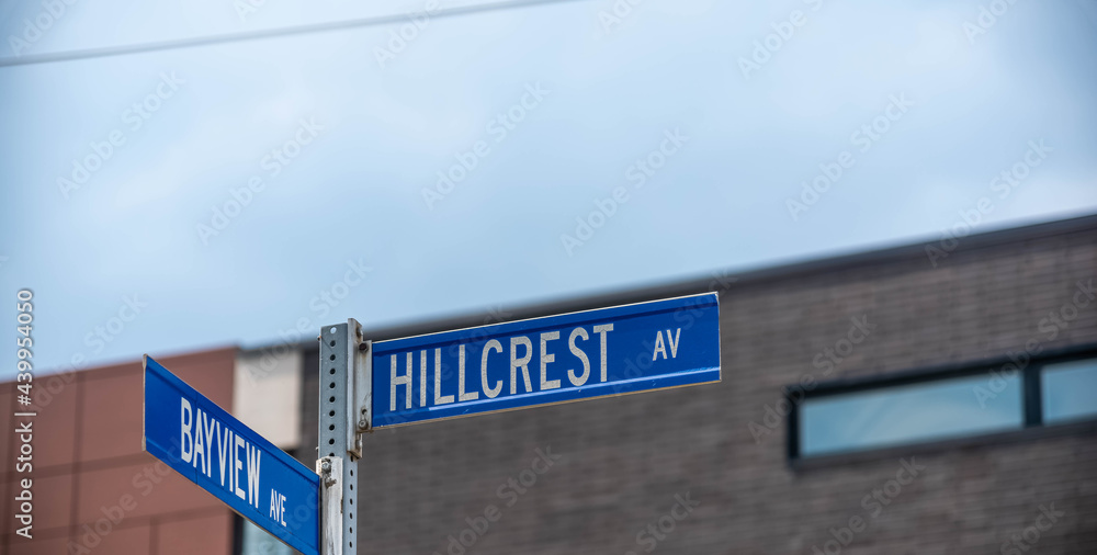The Hillcrest Avenue sign This was shot in front of a building with bokeh on may 20th 2021. This sign is in North York, Toronto. The Hillcrest Avenue sign This was shot in front of a building with bokeh on may 20th 2021. This sign is in North York, Toronto.