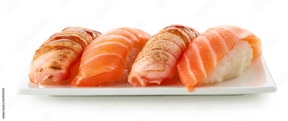 plate of salmon sushi plate of salmon sushi