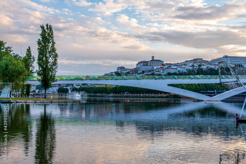 Landscape view of the city of Coimbra from the river Mondego - Portugal. Coimbra at dawn, view from the river