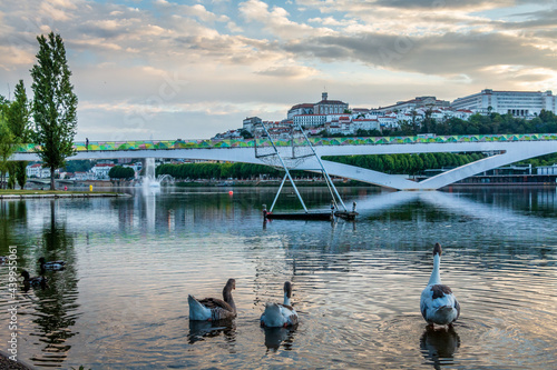 Landscape view of the city of Coimbra from the river Mondego - Portugal. Coimbra at dawn, view from the river