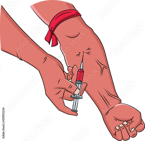 Cartoon vector illustration of a substance abuse man with needle