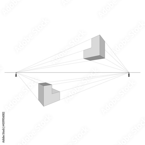 Technical drawing: example of perspective with two vanishing points