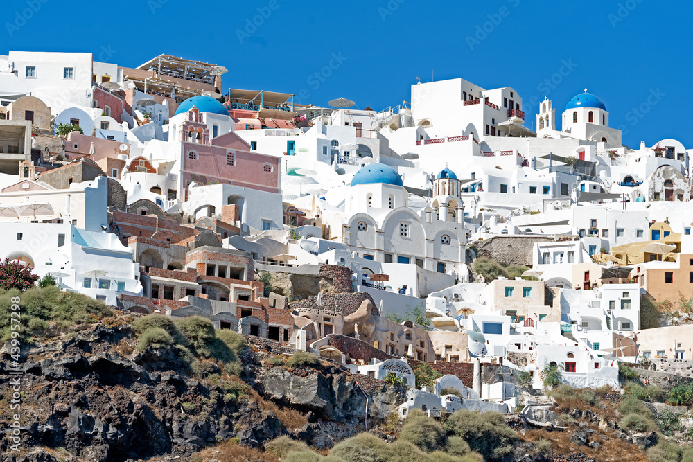 Oia, small village in Santorini, cyclades, Aegean Sea, islands of Greece, a well known travel destination