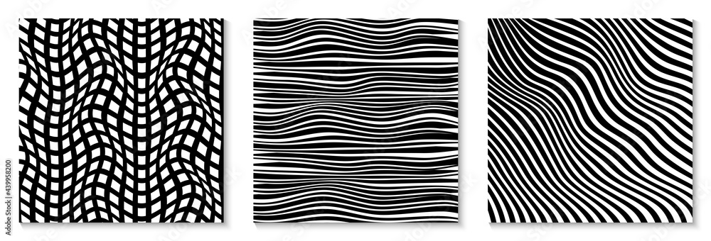 Set of layouts with wavy lines.Abstract background modern design. Minimalistic template for poster, banner, cover, postcard