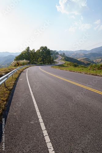 Road on the nountain, Hill road and the sky and forest