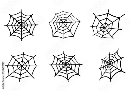 Spider Web set. Web for Halloween, a scary, ghostly, spooky element for design on Halloween. Vector illustration in Doodle style