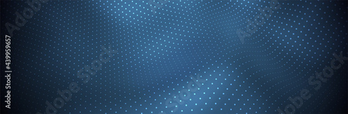 Halftone pattern. Abstract dot background. 3d dotted surface. Blue backdrop. Vector illustration