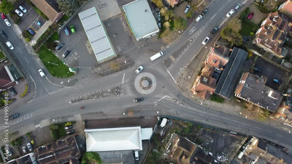 Overhead view of village roundabout. 4k. Overhead view of village roundabout. 4k.