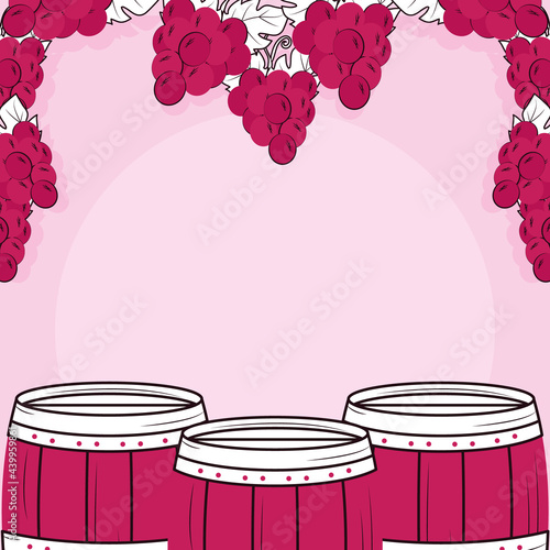 wine barrels and grapes