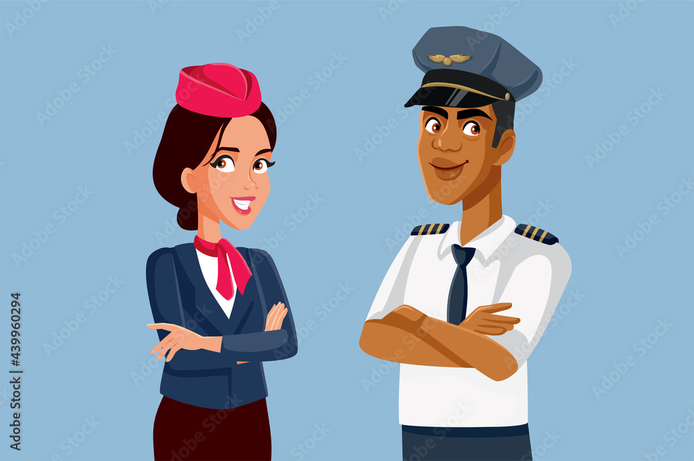Airline Workers Pilot and Stewardess Standing Together Airline Workers Pilot and Stewardess Standing Together
