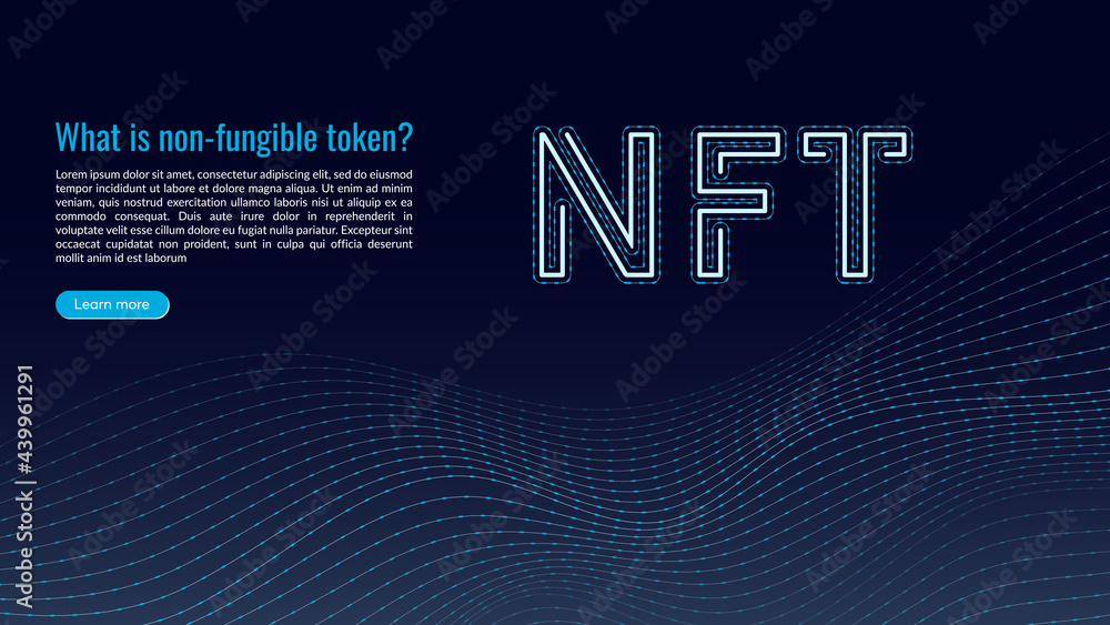 Fototapeta premium NFT concept, blockchain technology, cryptocurrency. Non-fungible token Work. Futuristic background, with elements in techno style microchips. Banner template design for web. Copyspace.