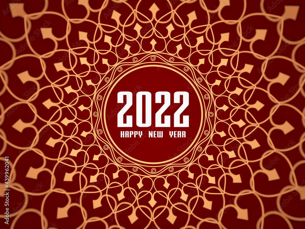 New Year 2022 Creative Design Concept with floral design - 3D Rendered Image	
