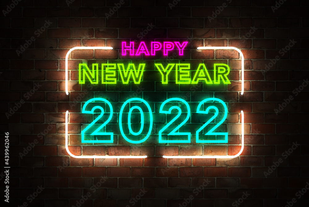 Fototapeta premium New Year 2022 Creative Design Concept with neon Light- 3D Rendered Image