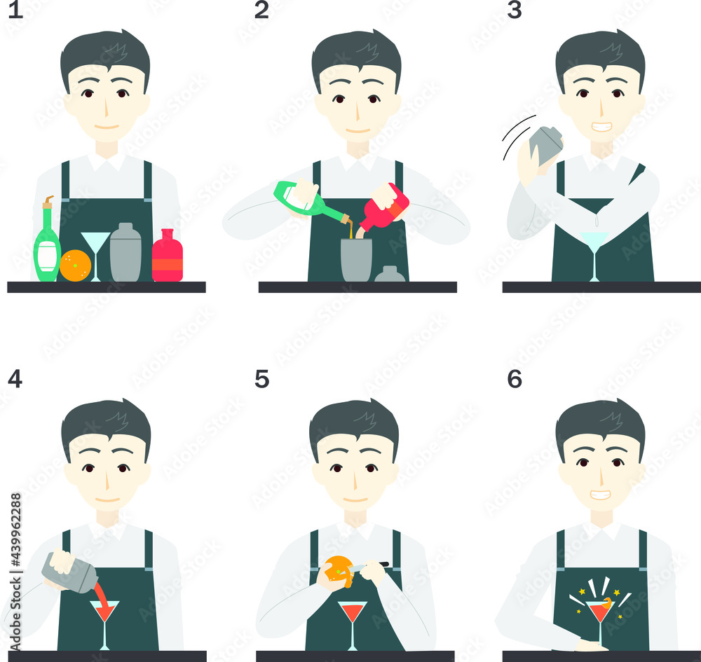 Vector set of a professional Mixologist/Bartender making drinks Vector set of a professional Mixologist/Bartender making drinks