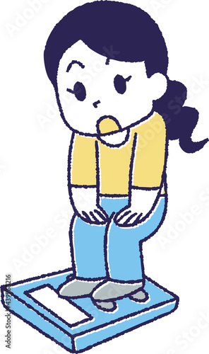 体重を測定している服を着た女性