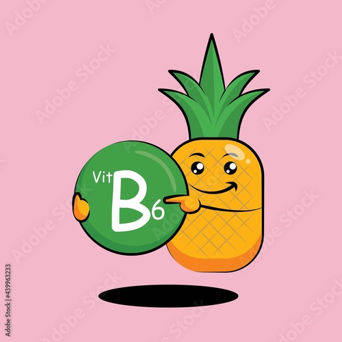 Cute pineapple character, the pineapple is contains vitamin B6 vector design illustration