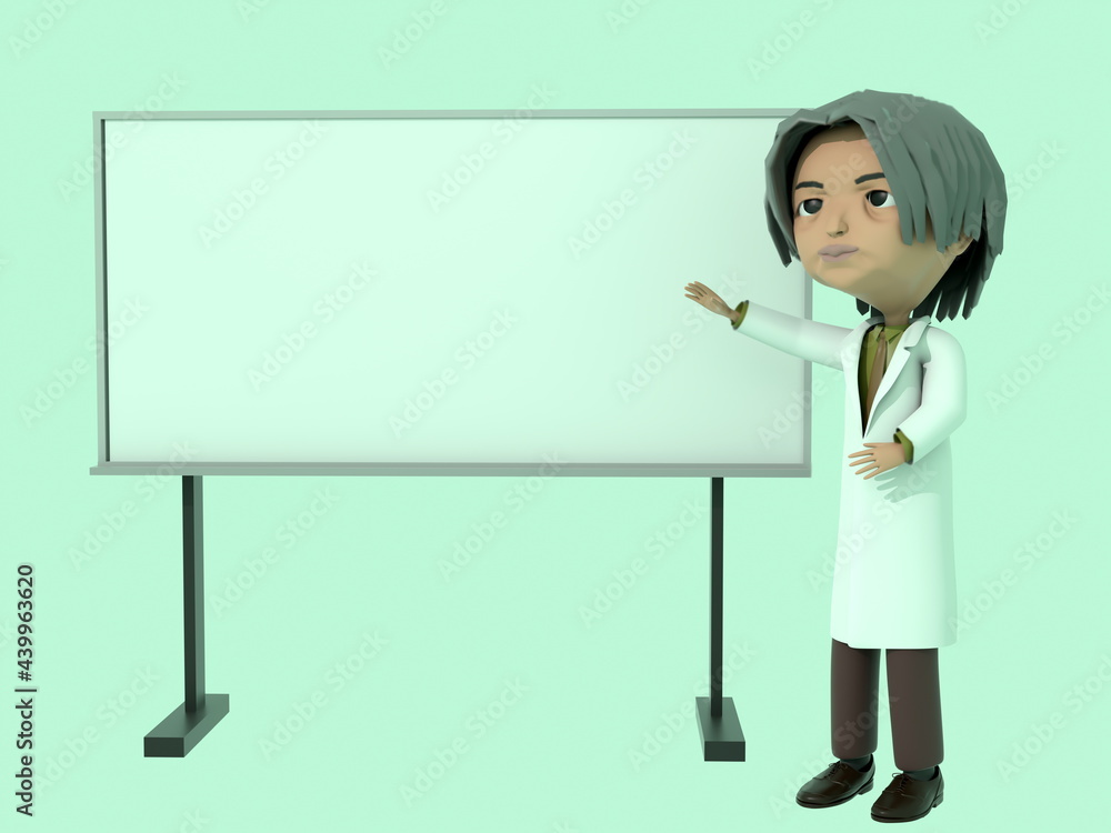 ホワイトボードを使う白衣の男性