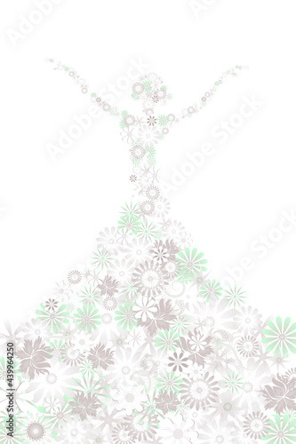 Silhouette of a girl consisting of many flowers on a white background. Vector illustration