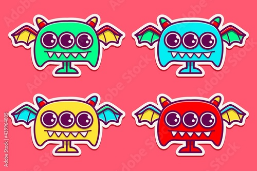cute monster cartoon doodle illustration design for coloring, backgrounds, stickers, logos, symbol, icons and more